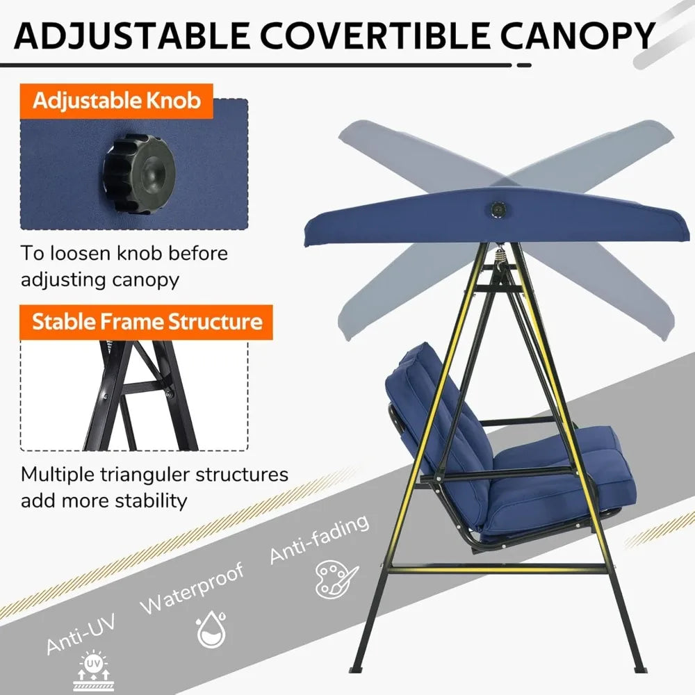Outdoor Two Seat Patio Swing Chair With Adjustable Canopy