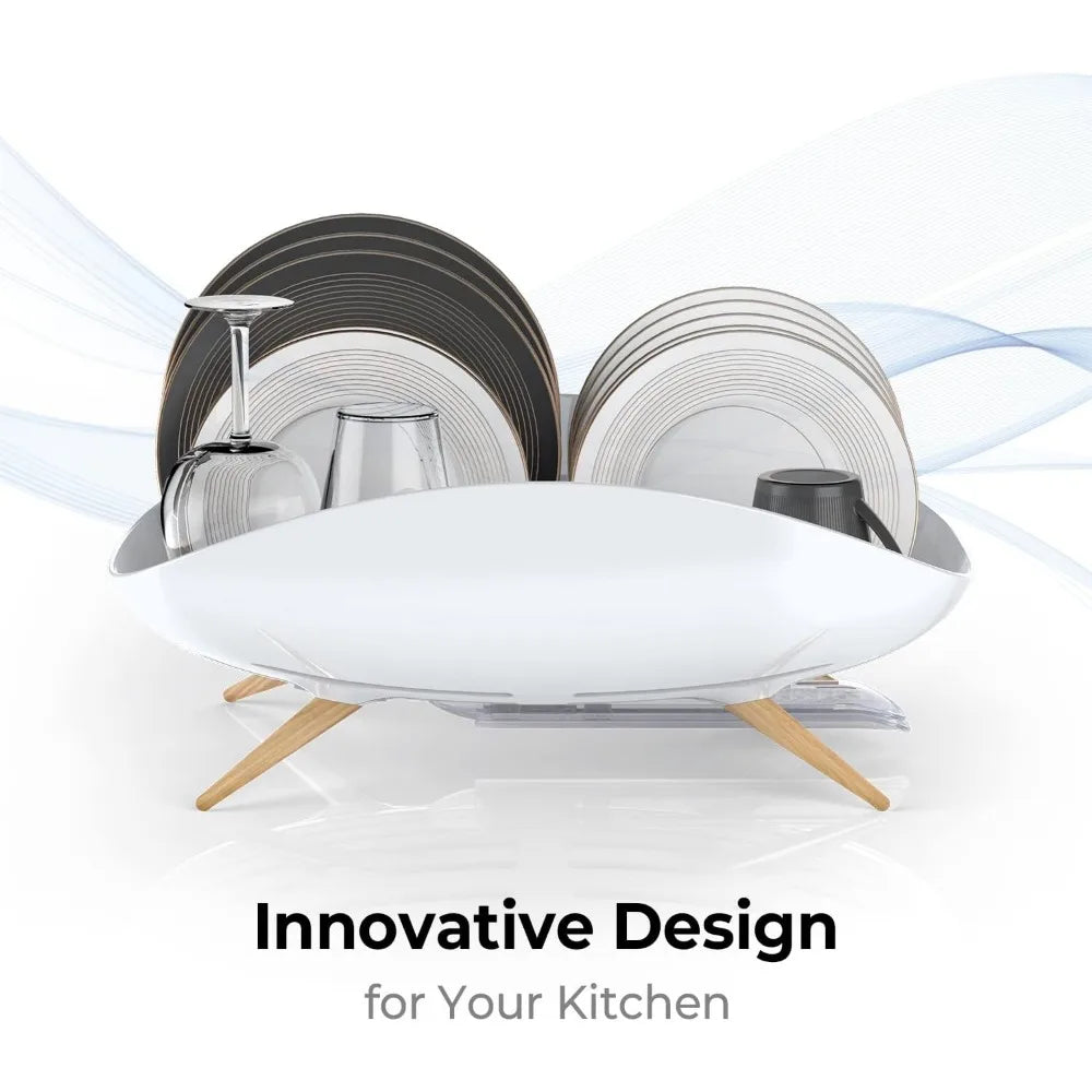 Dish Drying Rack with Swivel Spout for Kitchen Counter Durable and Rustproof White