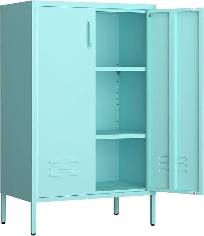 Metal Storage Cabinet Two Door Locker With Shelves Black