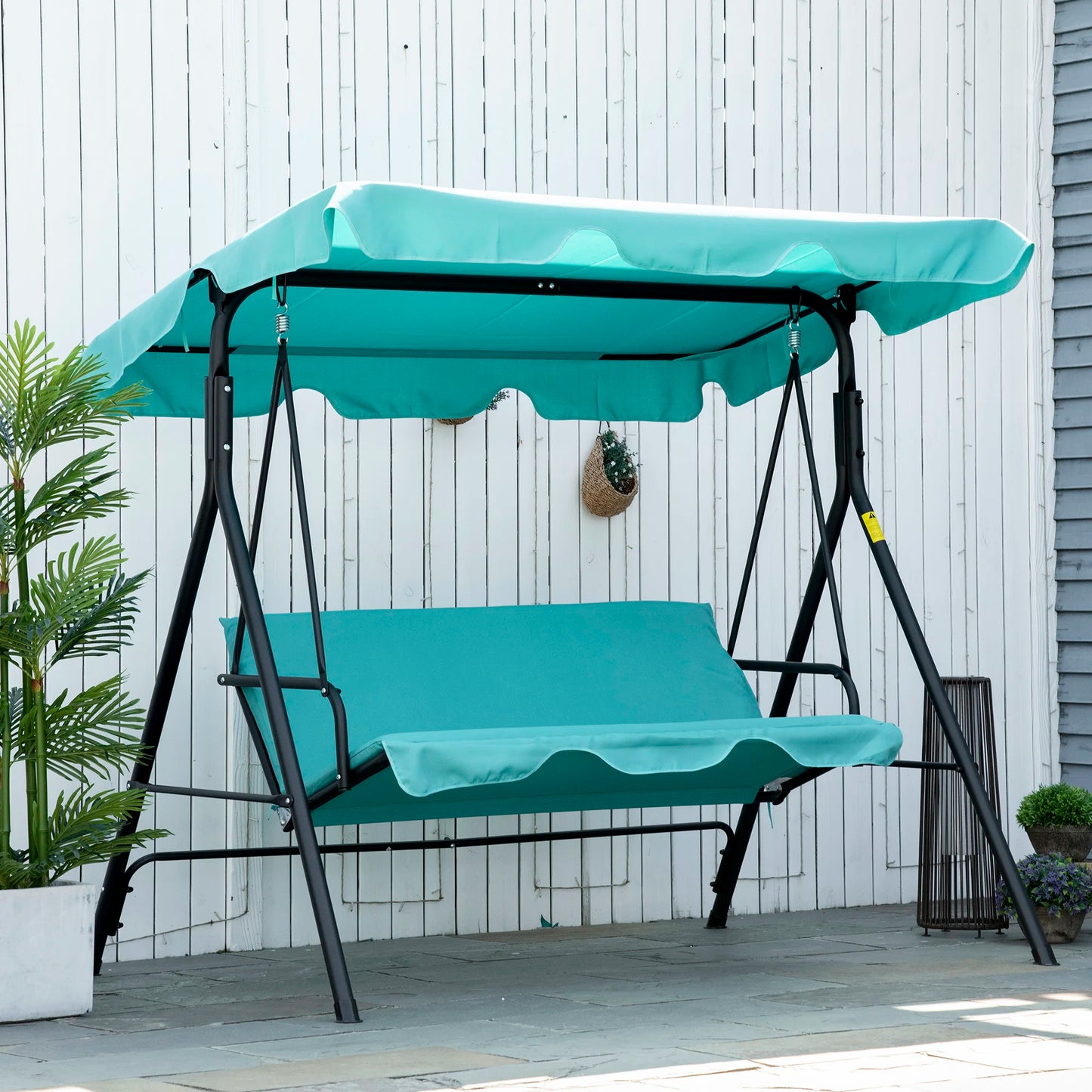 Outsunny 3 Seat Porch Swing Hammock With Canopy Blue