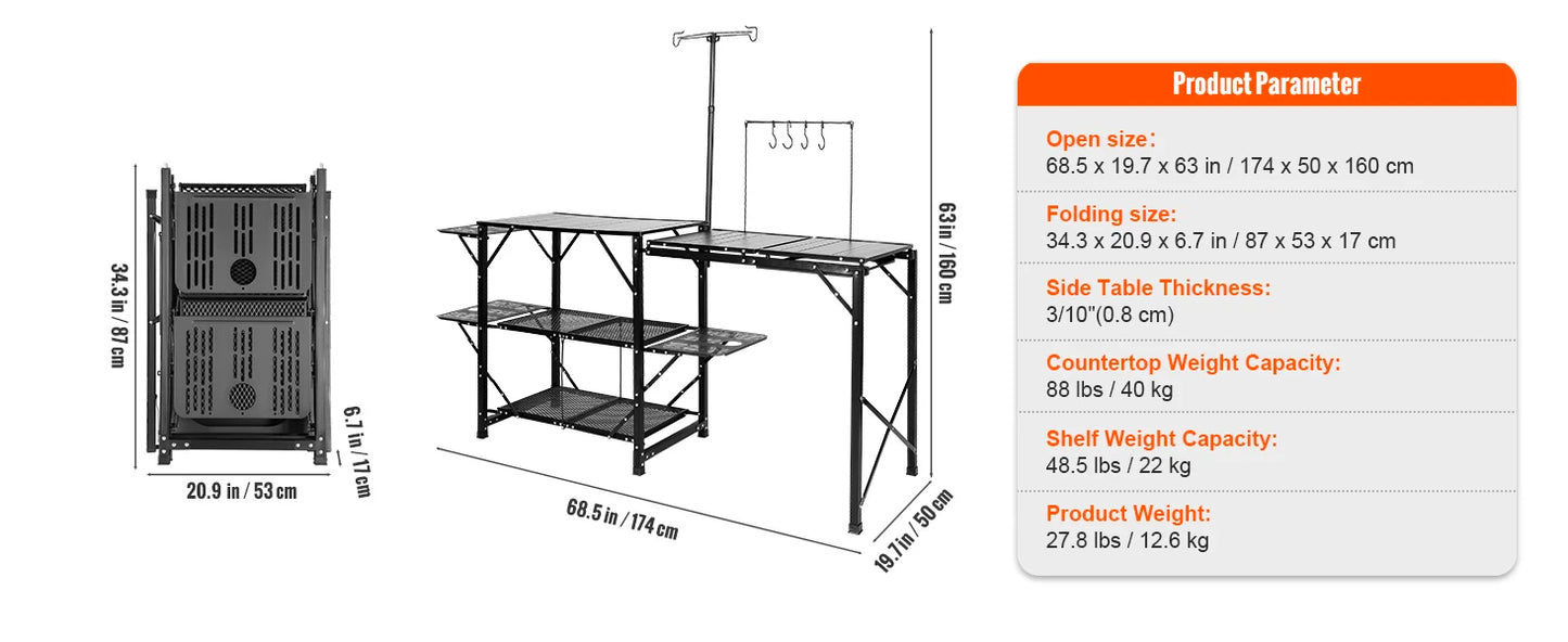 SucceBuy Camping Kitchen Table with Sink Aluminum Folding Portable Outdoor Cook Station, for Picnic BBQ Beach Traveling