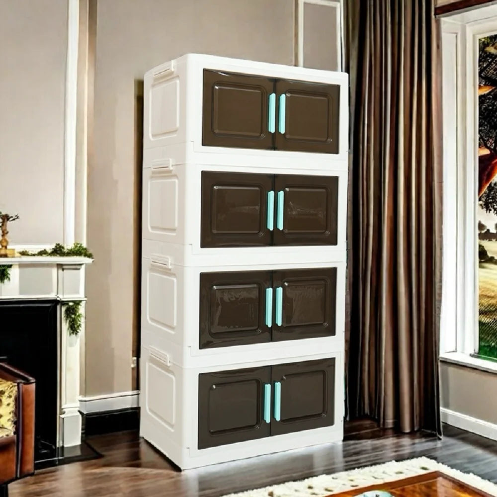 Five Tier Foldable Storage Organizer With 4 Swivel Wheels