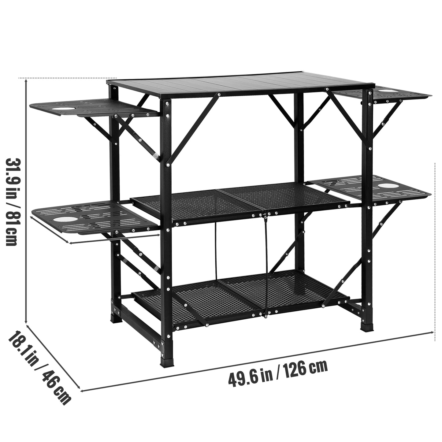 SucceBuy Camping Kitchen Table with Sink Aluminum Folding Portable Outdoor Cook Station, for Picnic BBQ Beach Traveling