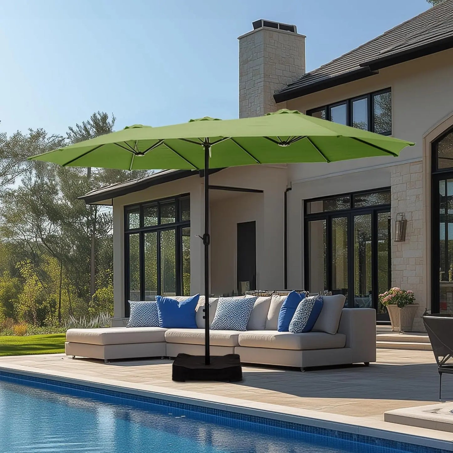 15ft Double Sided Patio Umbrella with Base Included