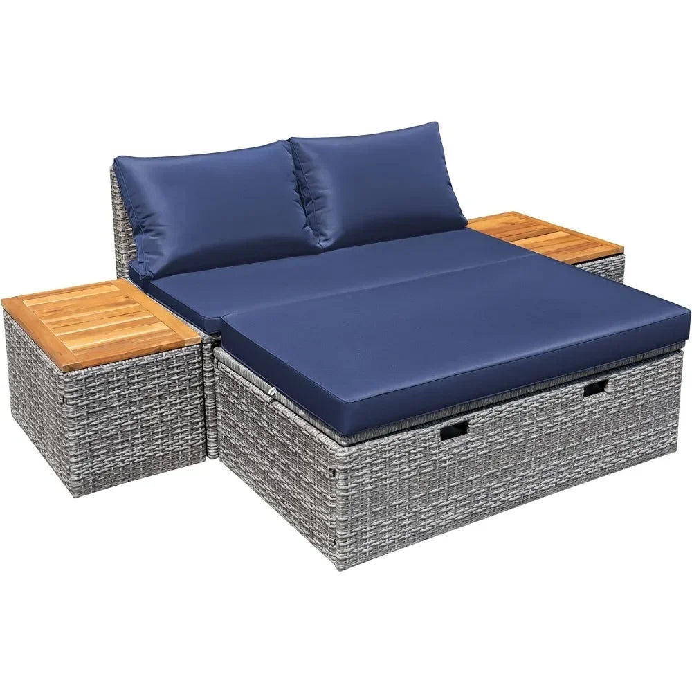 Outdoor Daybed Set Multifunctional Patio Day Bed Rattan
