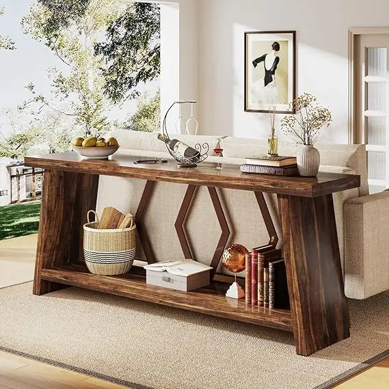 70.86-Inch Farmhouse Console Table with 2-Tier Storage