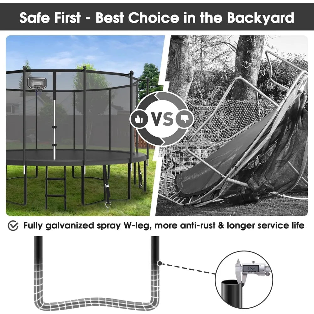 12 FT Trampoline for Kids and Adults 1500LBS with Hoop