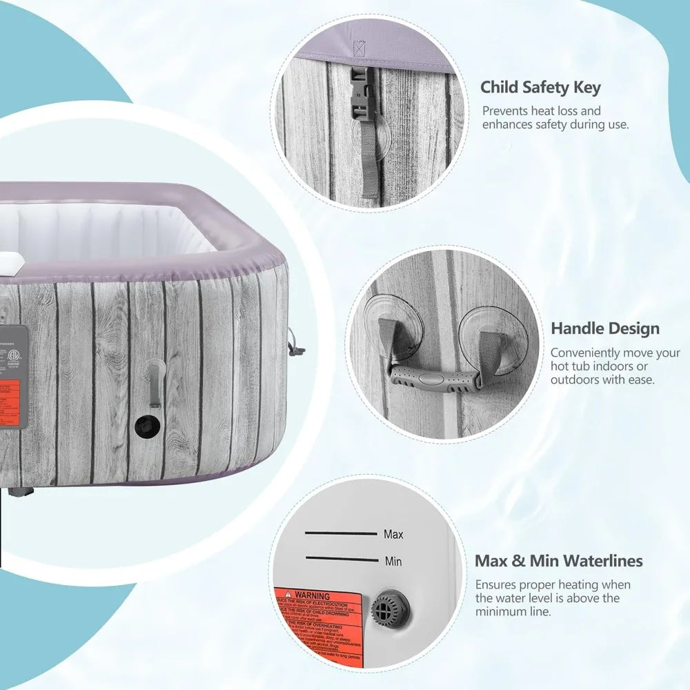 73 Inch Square Inflatable Hot Tub for 4-6 People Outdoors