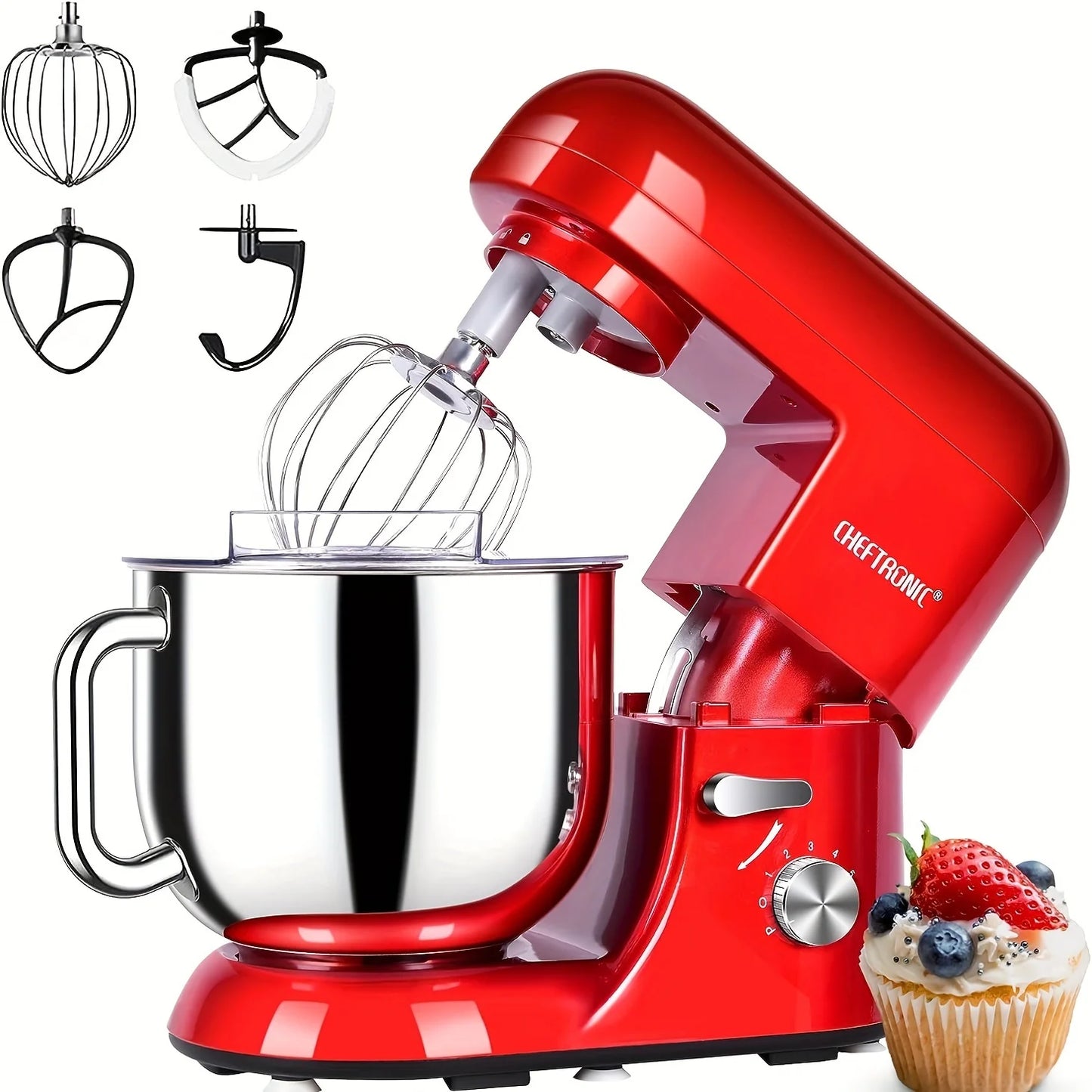 Cheftronic 6 Speed Stand Mixer with 7 Quart Stainless Steel Mixing Bowl,Dough hook, Egg whisk, Kitchen mixer with US Plug