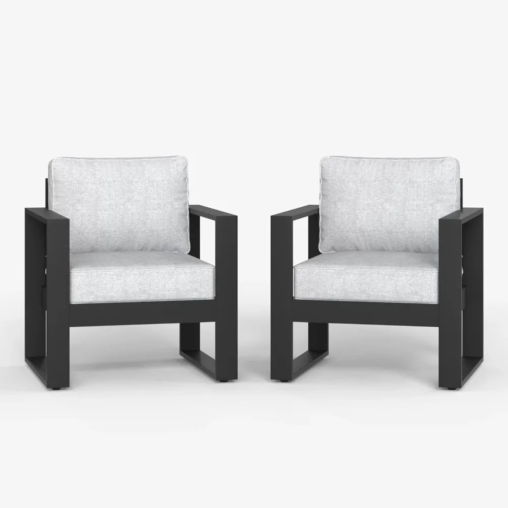 Outdoor Patio Aluminum Chair, Metal Modern Armchair Set of 2 with Washable Thick Cushions