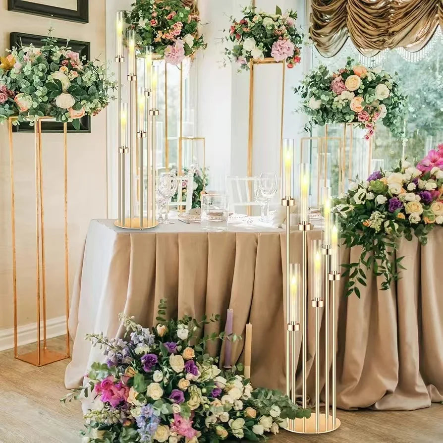 4PCS 46" Tall Metal Floor Candlestick Holder With 24 PCS LED Candles For Wedding Party Centerpieces