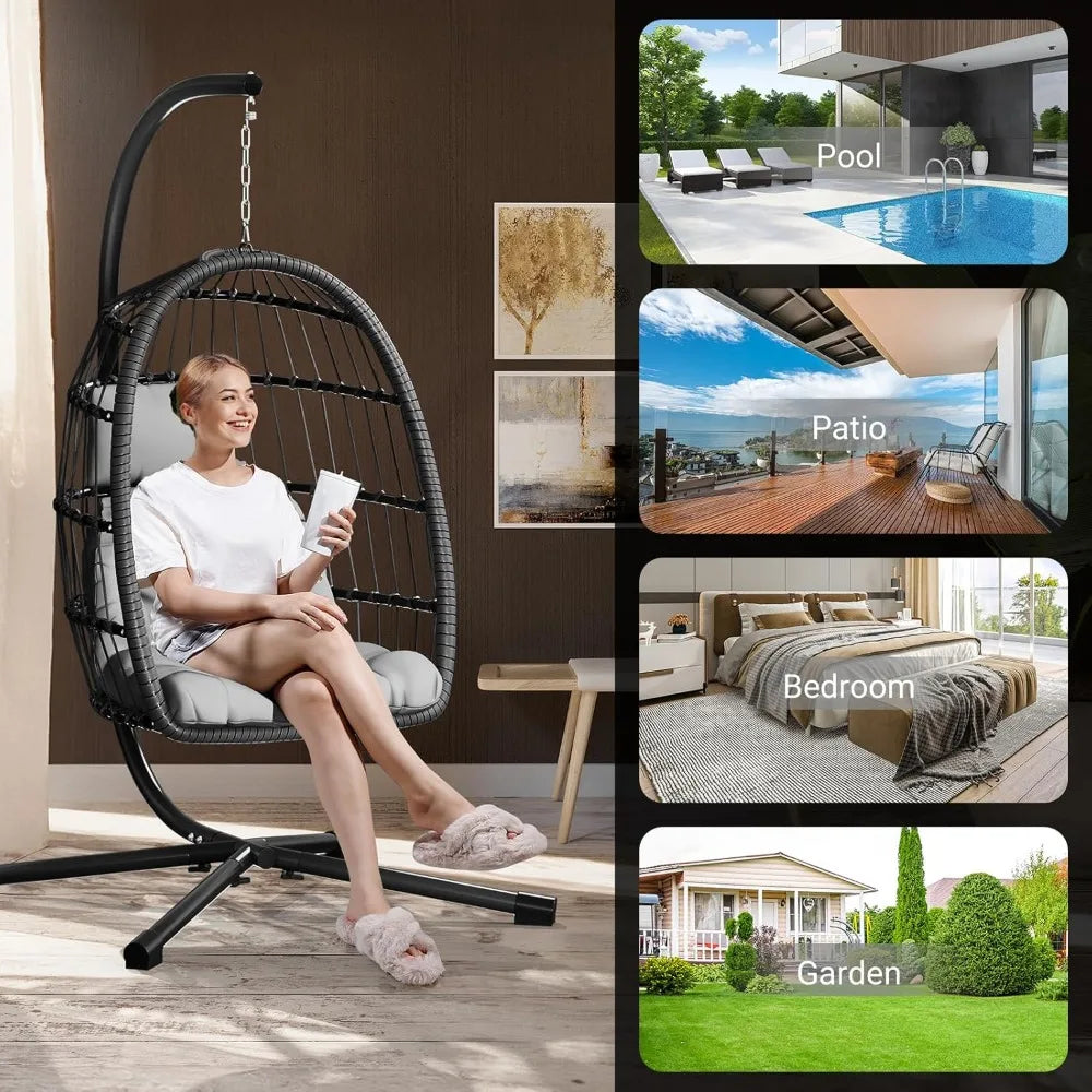 Egg Chair With Stand Patio Garden Rattan Wicker Swing