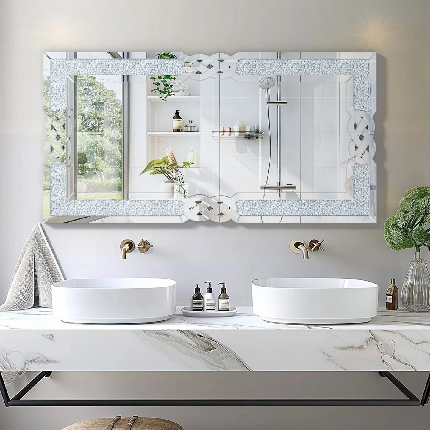 Wisfor Crushed Diamond Wall Mirror Rectangular Crystal Edge