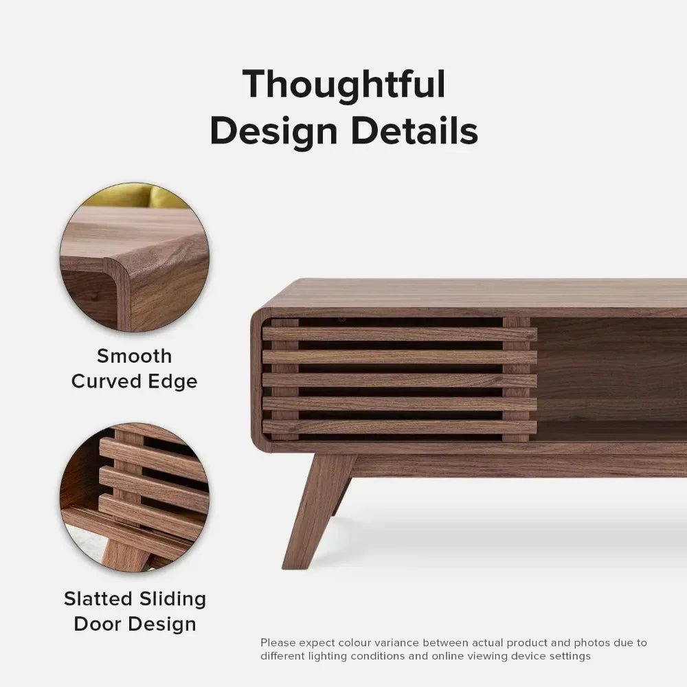 Mid Century Modern Coffee Table with Storage Fluted Design