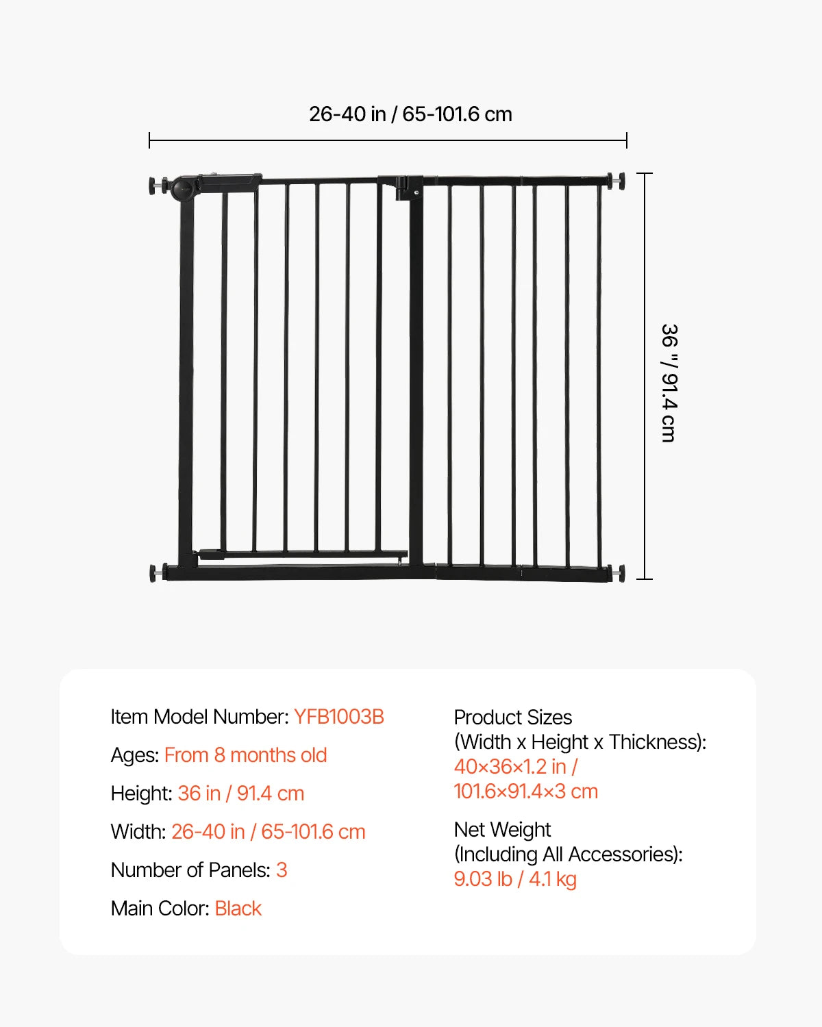 VEVOR Baby Gate 28 30 36 Inch High Walk Thru Pressure Mount
