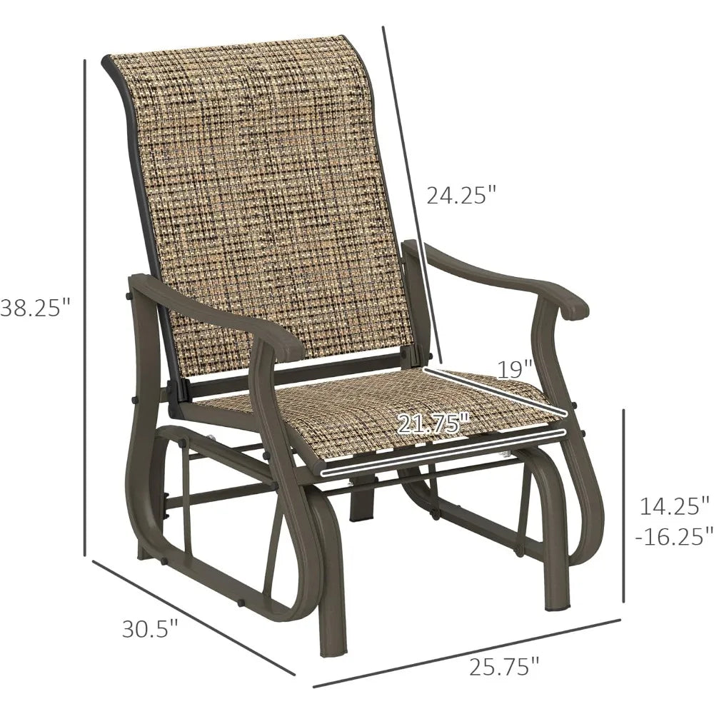 Outdoor Glider Chair With Steel Frame And Mesh Fabric