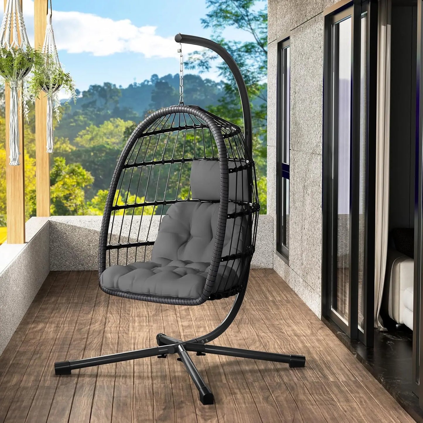 Egg Chair With Stand Patio Garden Rattan Wicker Swing