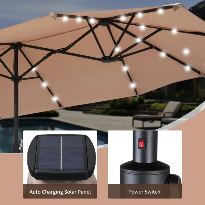13 Ft Solar LED Patio Umbrella with 36 Solar Powered Lights