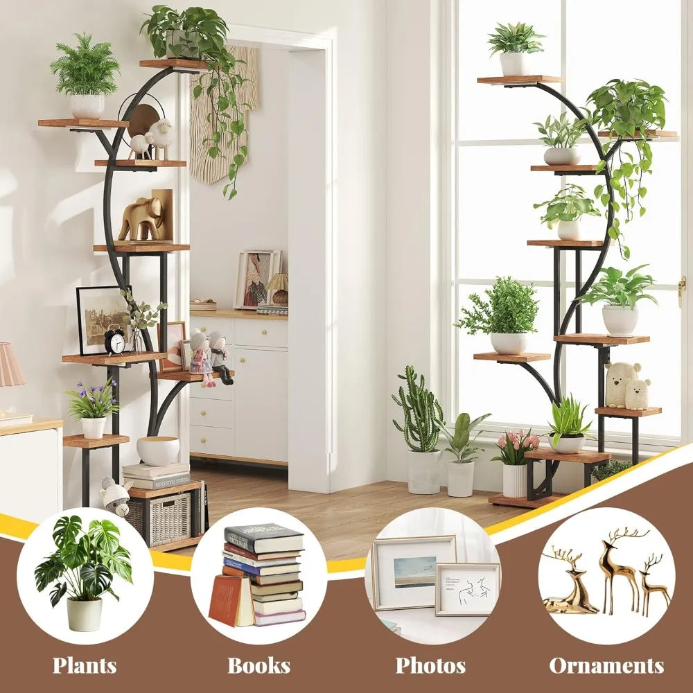 Nine Tier Indoor Corner Plant Stand With Grow Lights
