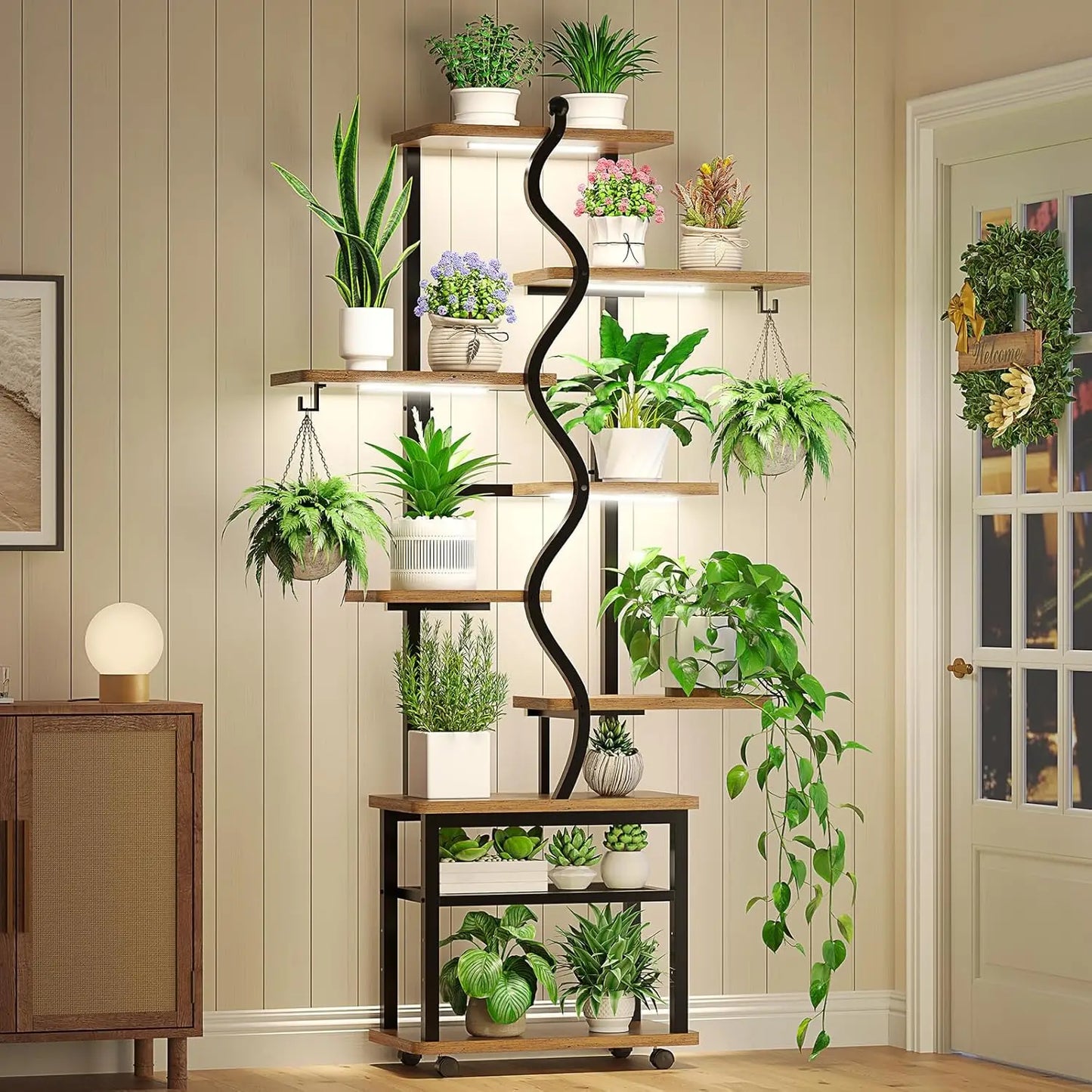 Plant Stand Indoor with Grow Lights, 71" Tall S-Shaped Metal