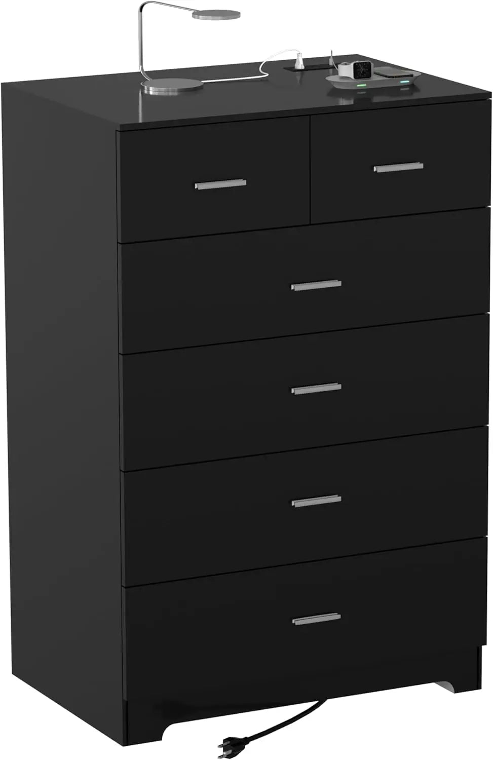 Dresser with Power Outlets Wooden 6 Drawer Dresser Black