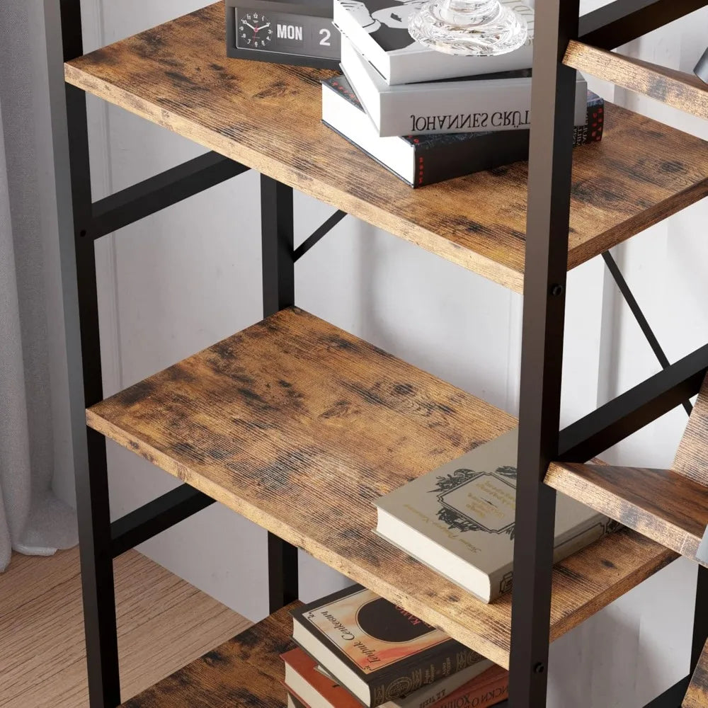 Triple-Wide Industrial Style 5-Shelf Bookcase for Large Display and Storage