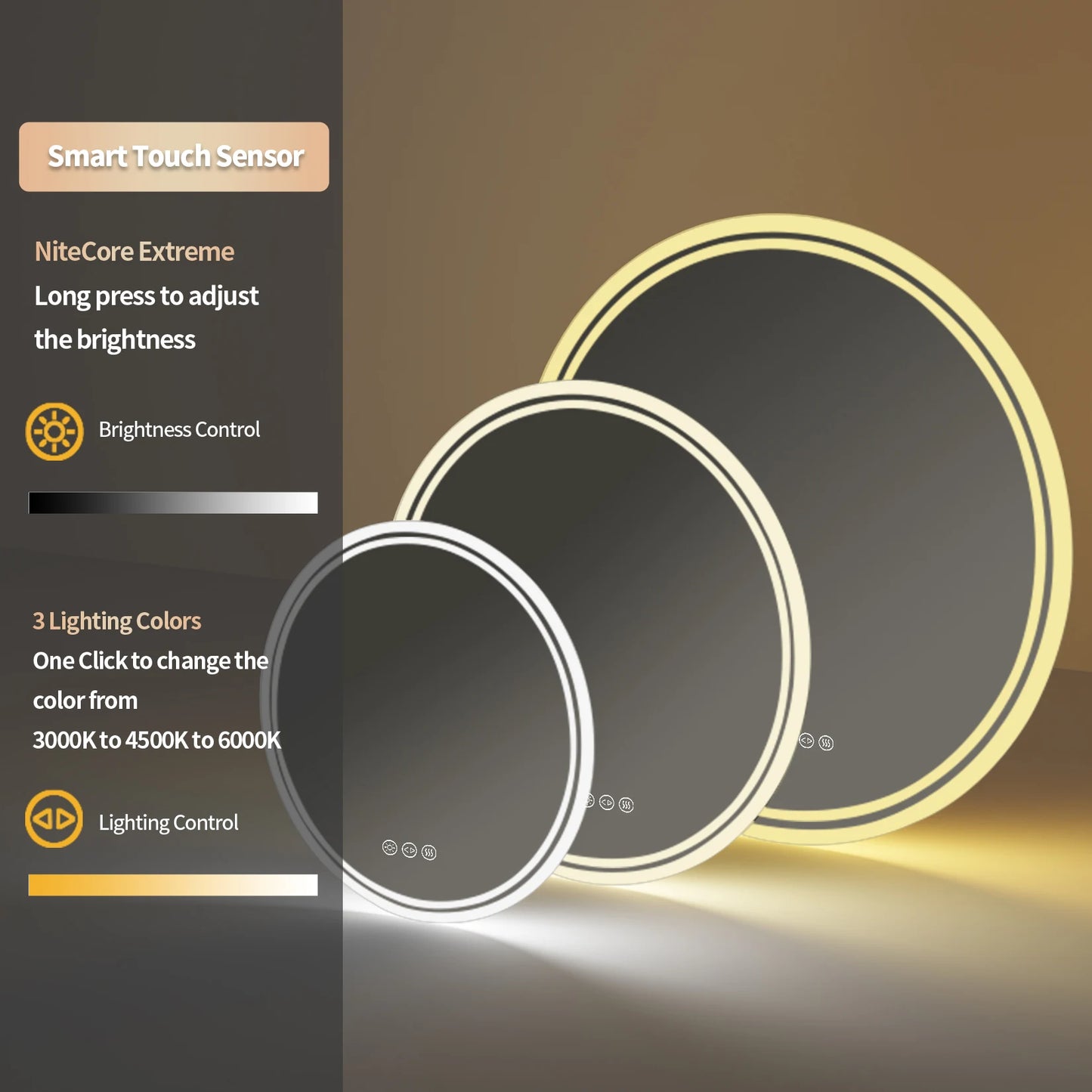 Bathroom LED Mirror Backlit Wall Mounted Anti Fog IP65