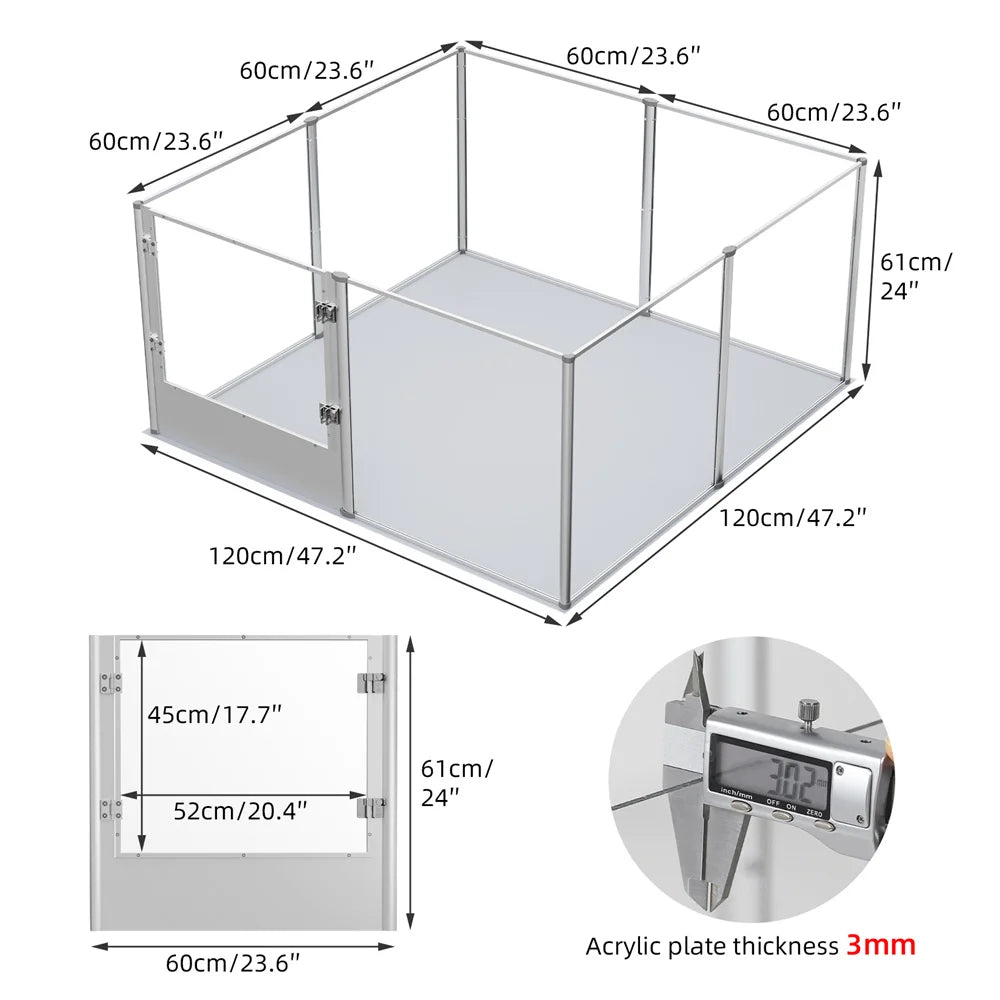 Extra Large Dog Playpen Acrylic Enclosure with Waterproof Pad