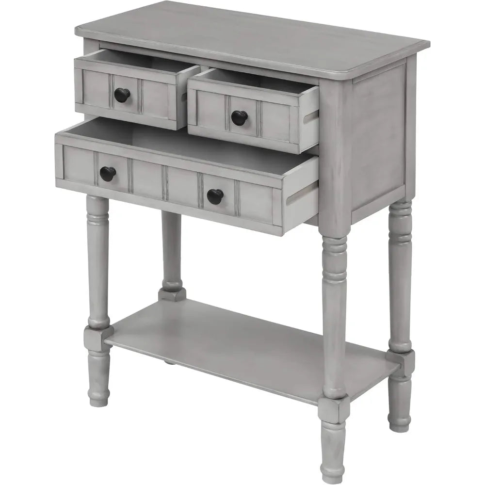 Slim Antique Entry Console Table with Drawers and Shelf