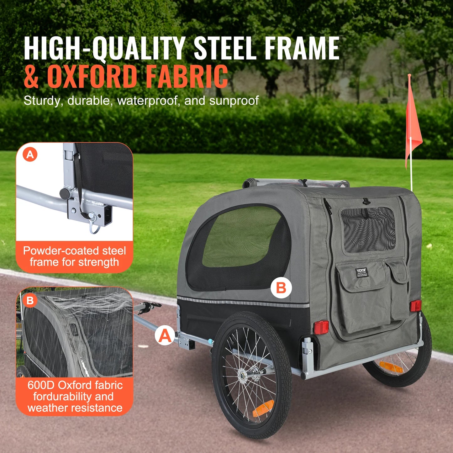 Dog Bike Trailer 88 Lbs Carrier Pet Cart Collapsible Storage