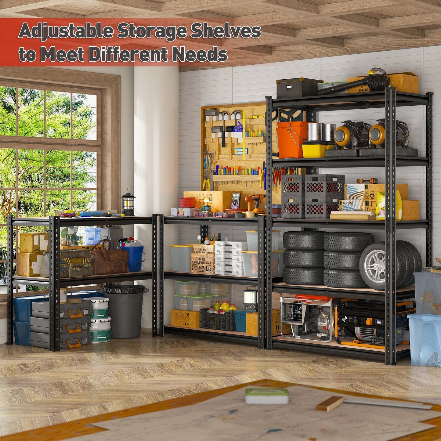 5-Tier Heavy Duty Shelving Unit 2000LBS Capacity - 72"W x 36"D x 16"H Industrial Storage Rack, Matte Black Garage Shelves