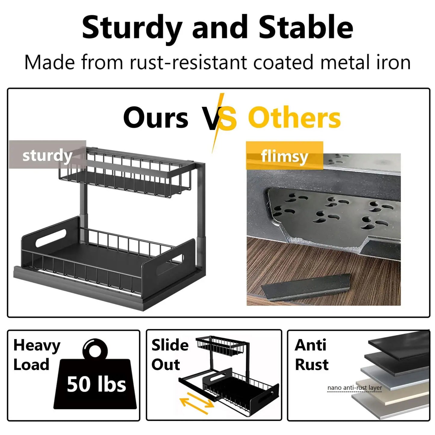 Under Sink Organizers And Storage 2 Tier Slide Out Metal Cabinet