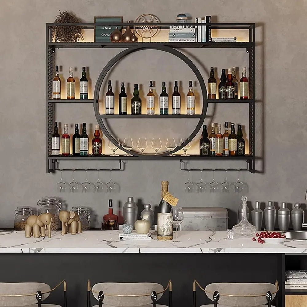 Modern Wine Storage Rack Wall Mounted With LED Light