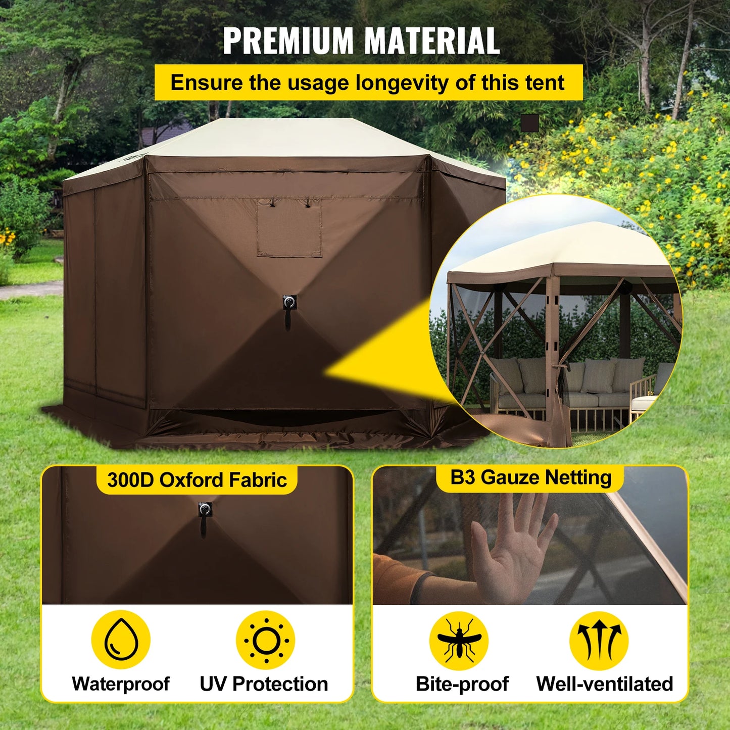 SucceBuy Pop Up Camping Gazebo 12x12 10x10 Sun Shade Tent