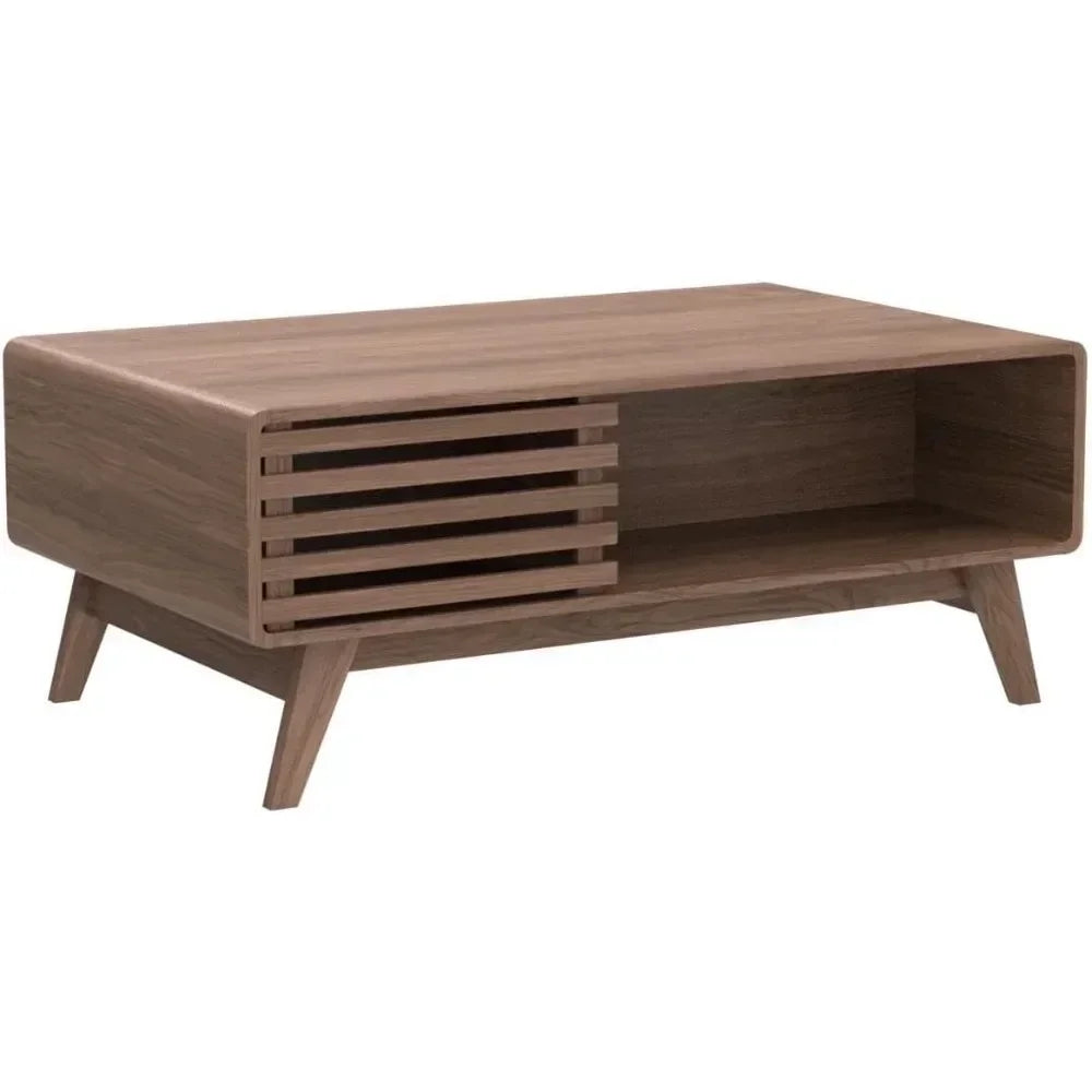 Mid Century Modern Coffee Table with Storage Fluted Design