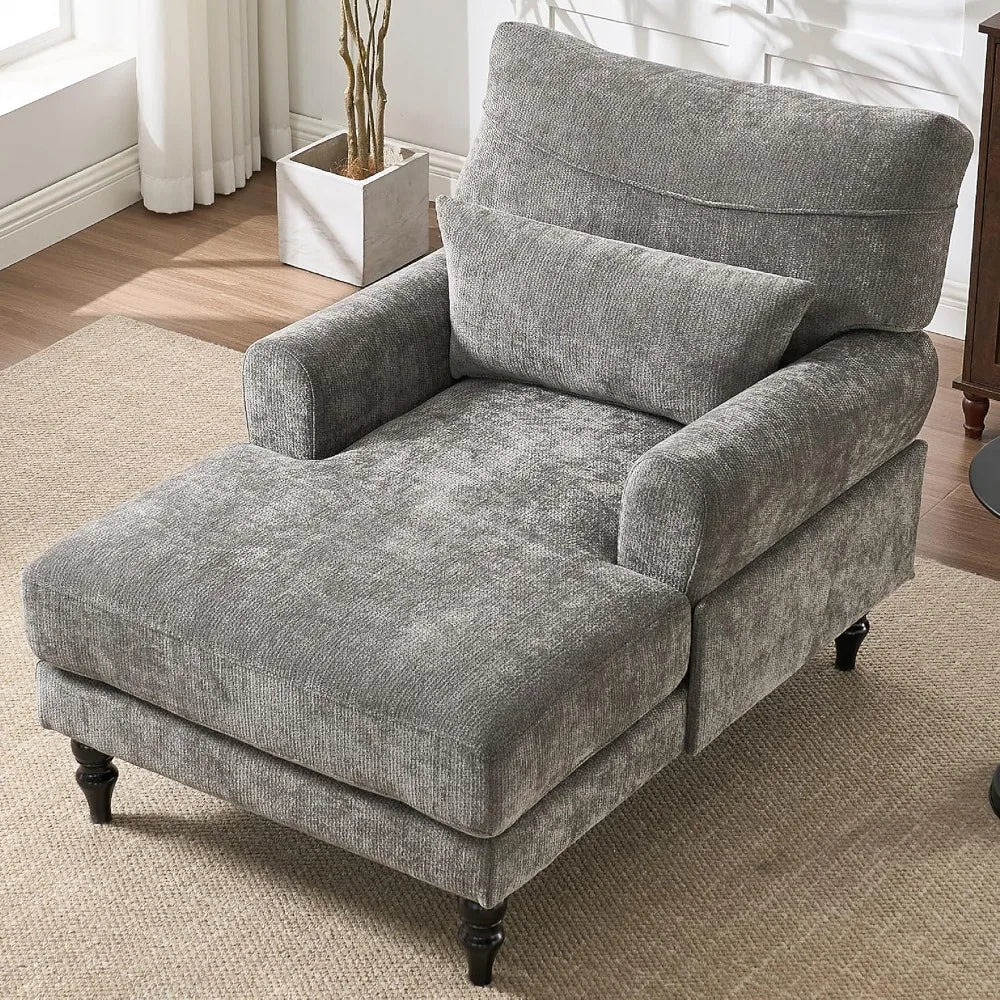 Modern Indoor Chaise Lounge Chair With Double Cushions