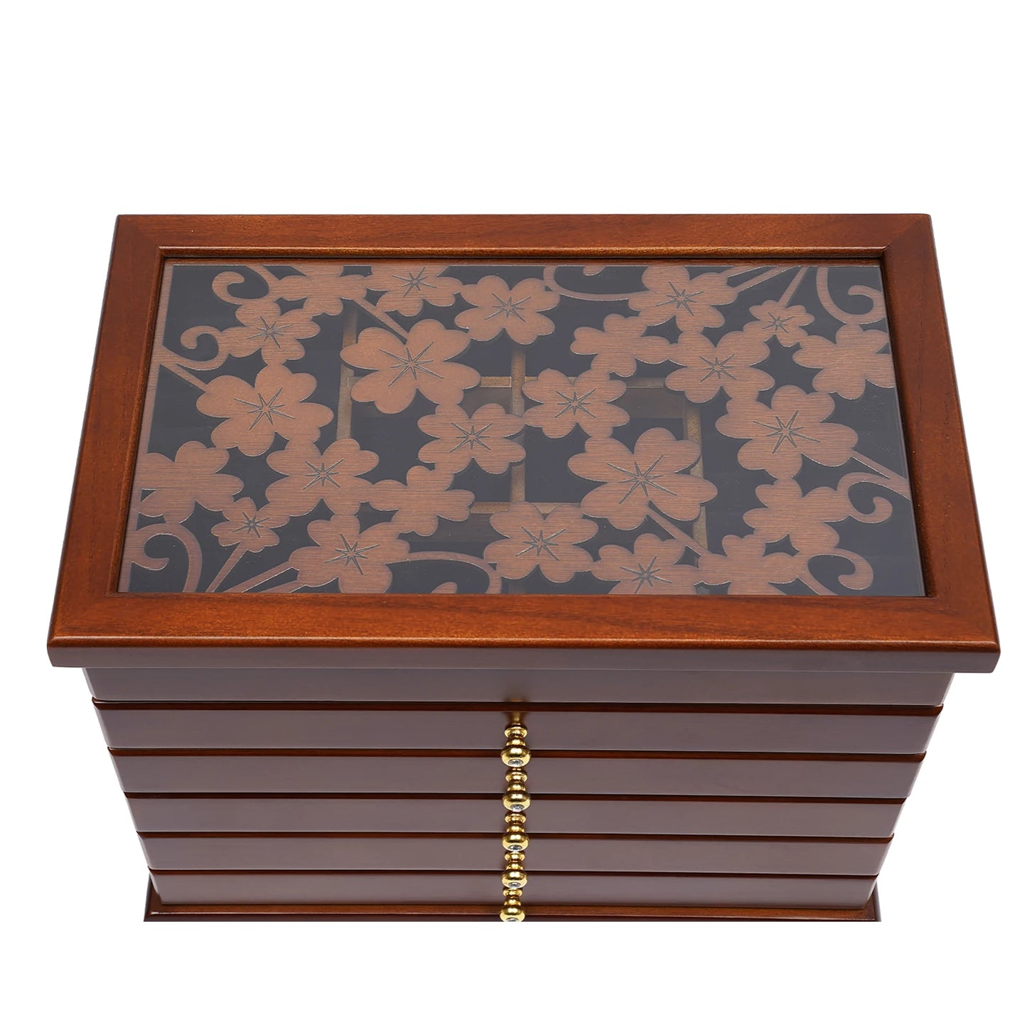 Vintage Wooden Jewelry Box With 6 Compartments For Rings
