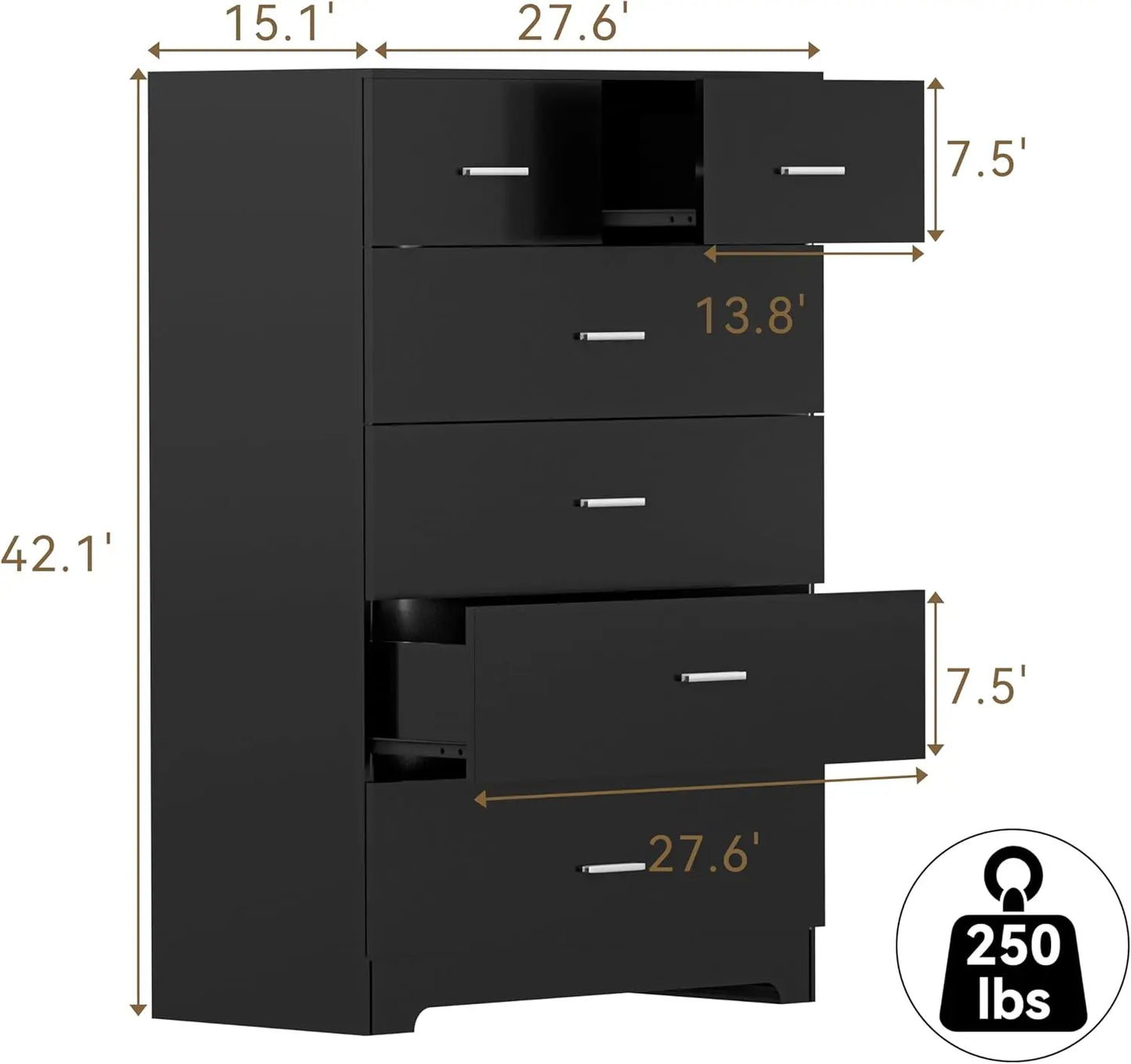 Dresser with Power Outlets Wooden 6 Drawer Dresser Black