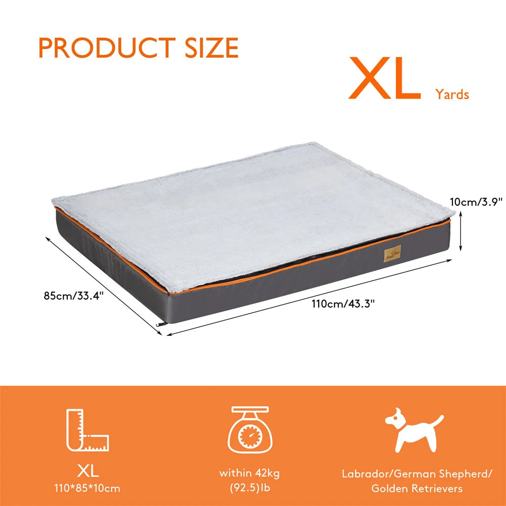 Premium Large Orthopedic Memory Foam Dog Bed Waterproof Pet Dog Crate Jumbo Mattress with Orange Trim