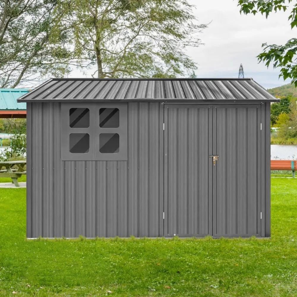 6 X 8 Ft Metal Garden Sheds With Lockable Doors Grey
