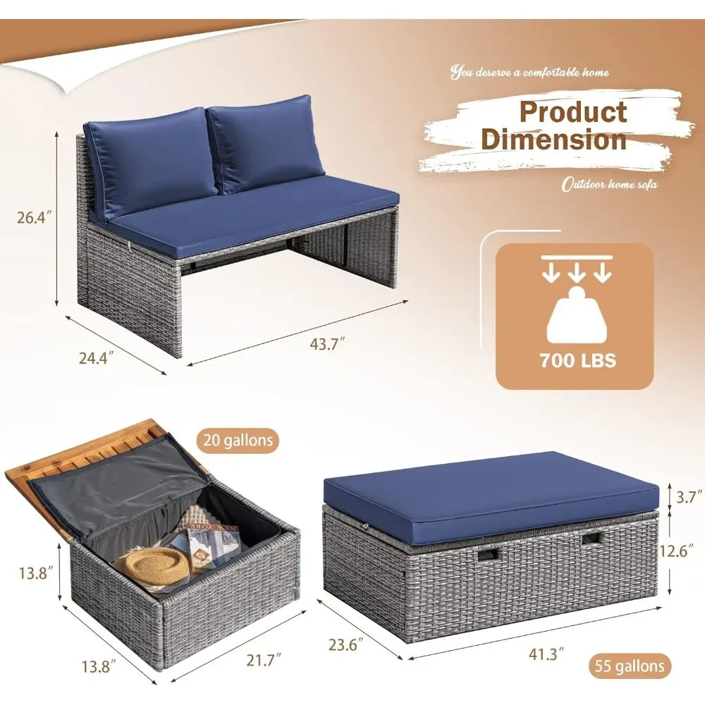 Outdoor Daybed Set Multifunctional Patio Day Bed Rattan