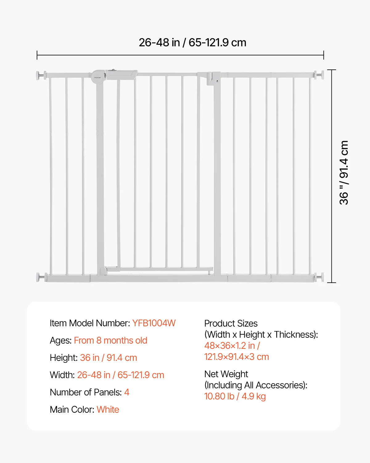 VEVOR Baby Gate 28 30 36 Inch High Walk Thru Pressure Mount