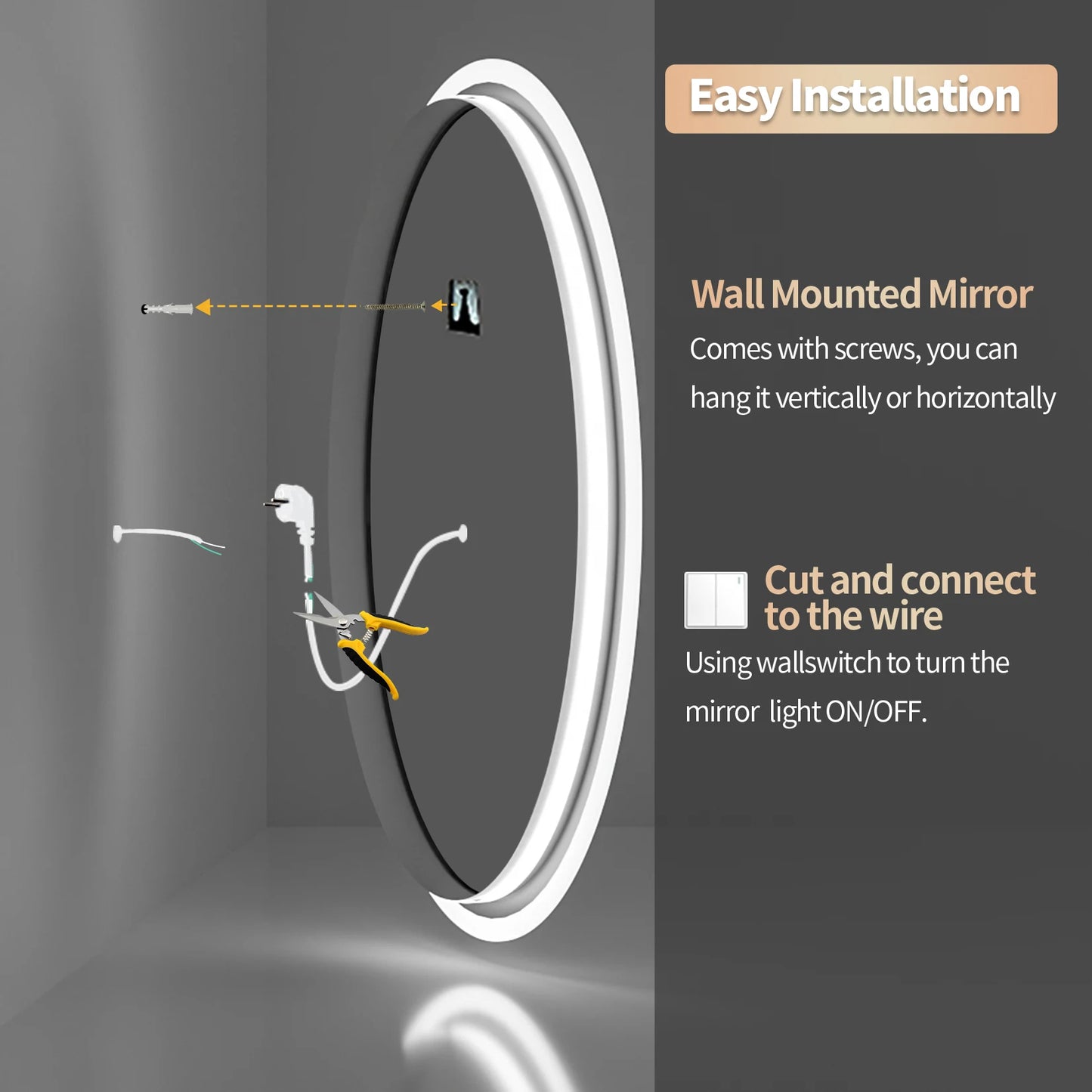 Bathroom LED Mirror Backlit Wall Mounted Anti Fog IP65