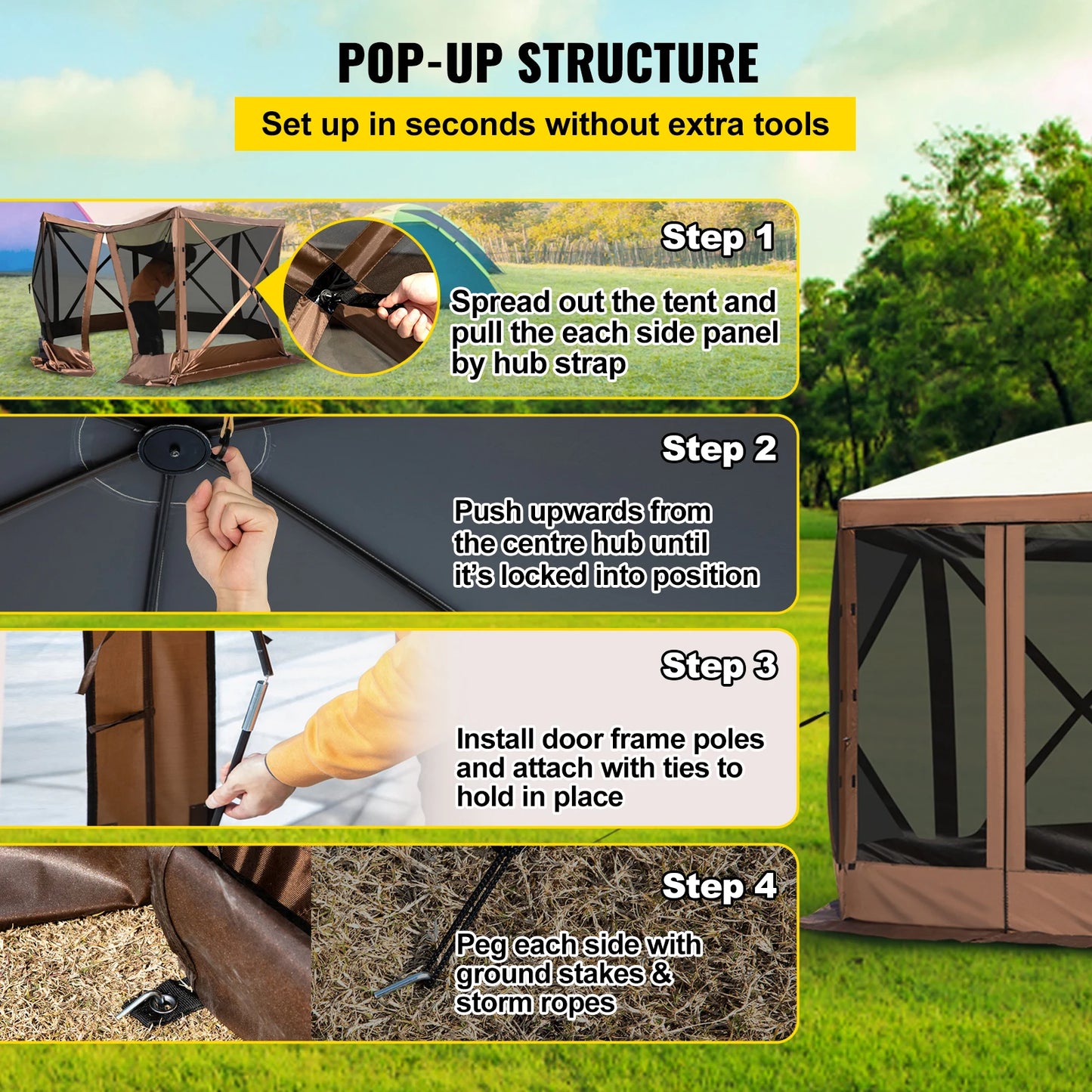 SucceBuy Pop Up Camping Gazebo 12x12 10x10 Sun Shade Tent