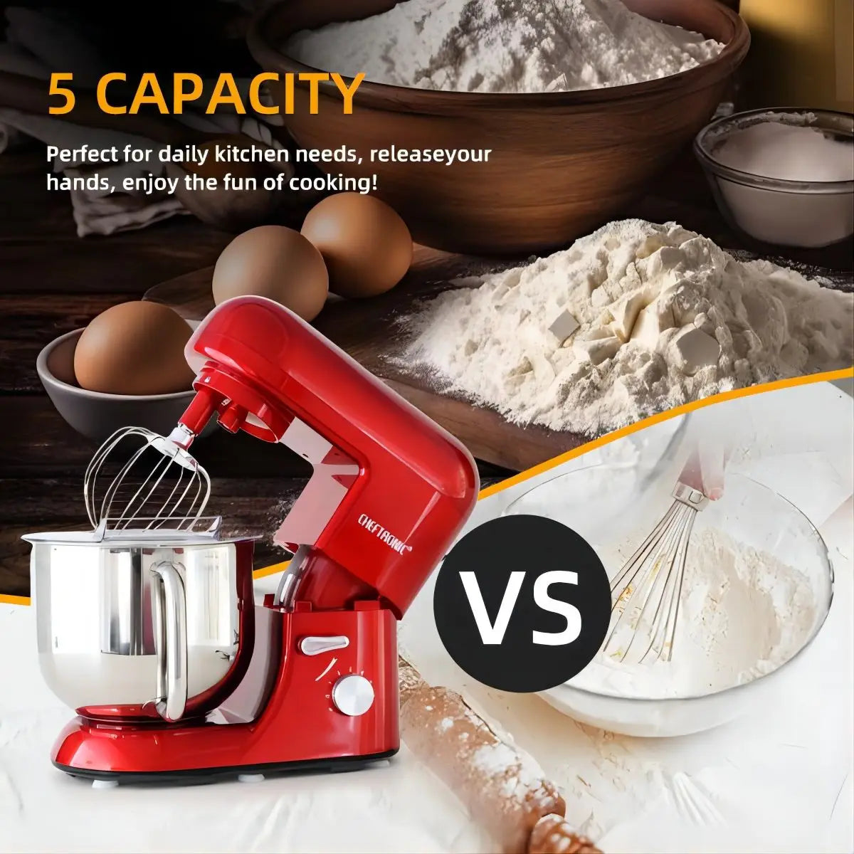 Cheftronic 6 Speed Stand Mixer with 7 Quart Stainless Steel Mixing Bowl,Dough hook, Egg whisk, Kitchen mixer with US Plug