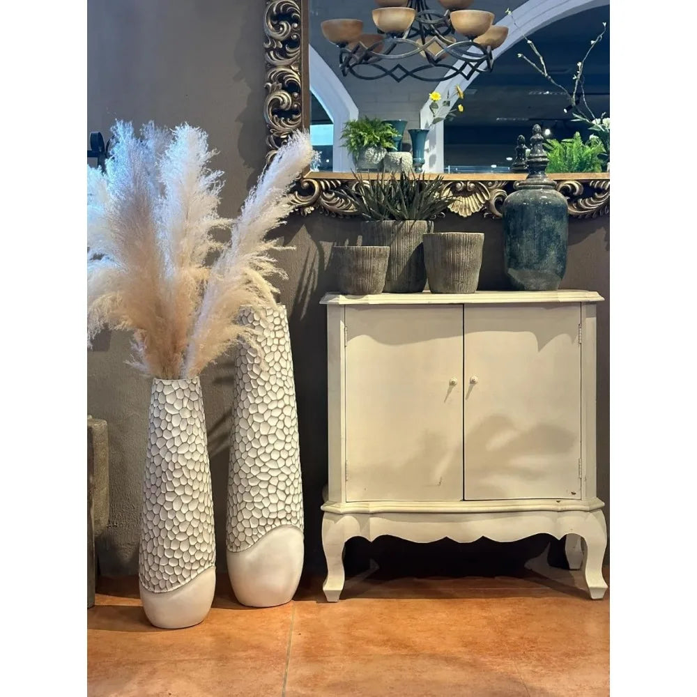 White High Footed Oversized Floor Vase for Feathers