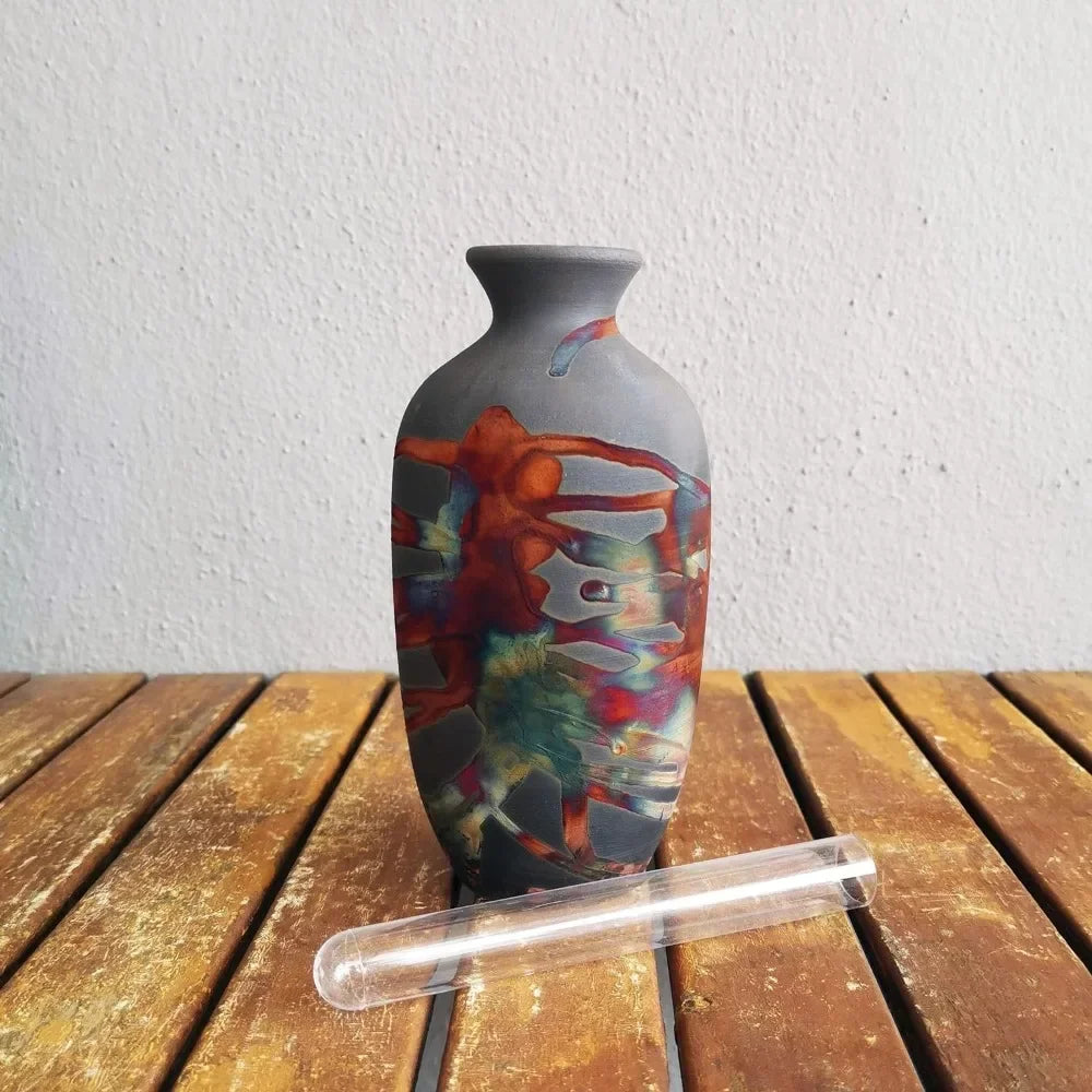 7 Inch Raku Ceramic Pottery Vase Carbon Half Copper Matte
