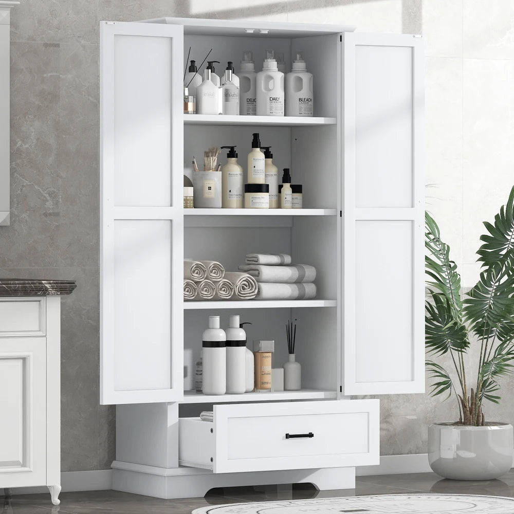 Tall Bathroom Storage Cabinet With Two Doors And One Drawer