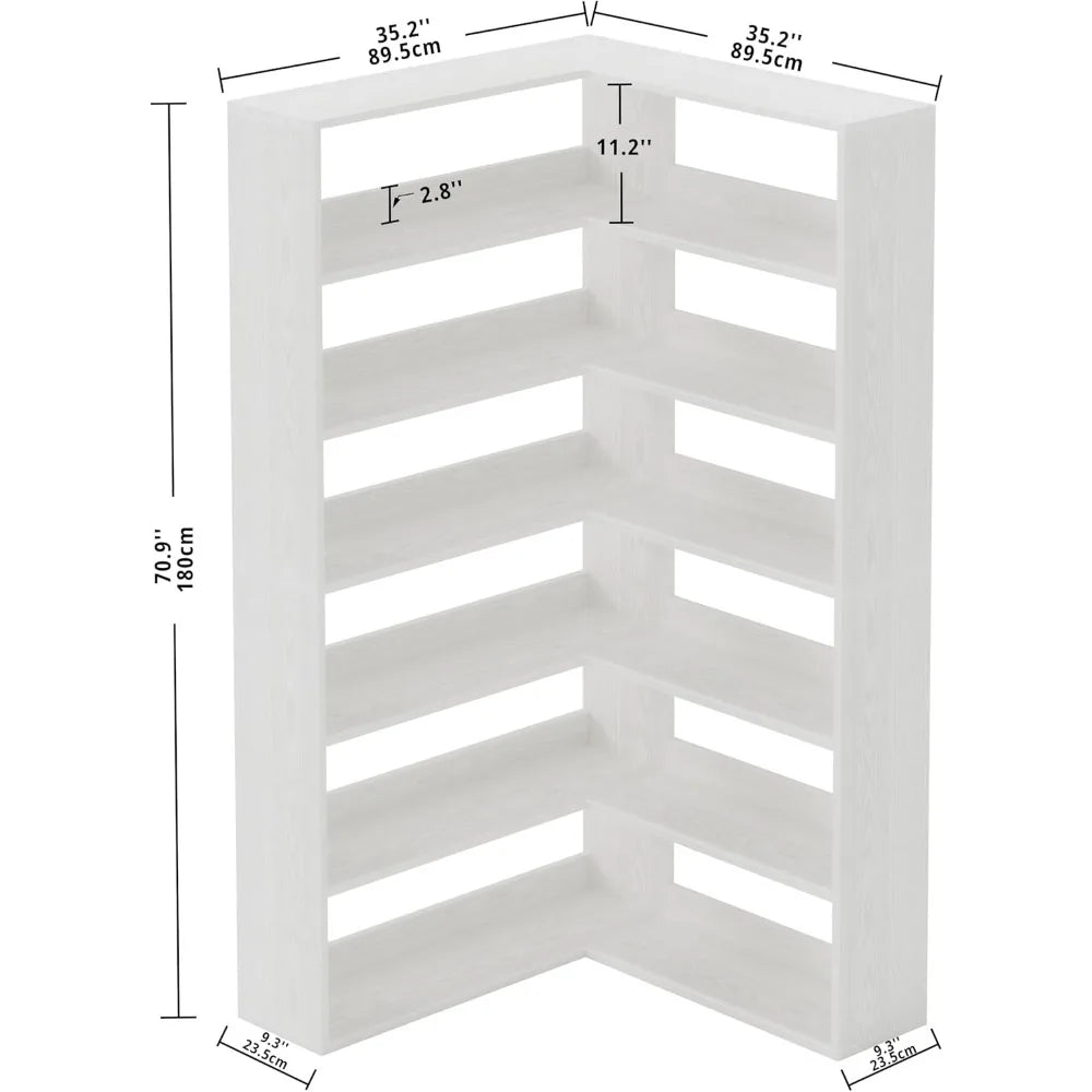 Industrial Corner Bookshelf Six Tiers Living Room Storage