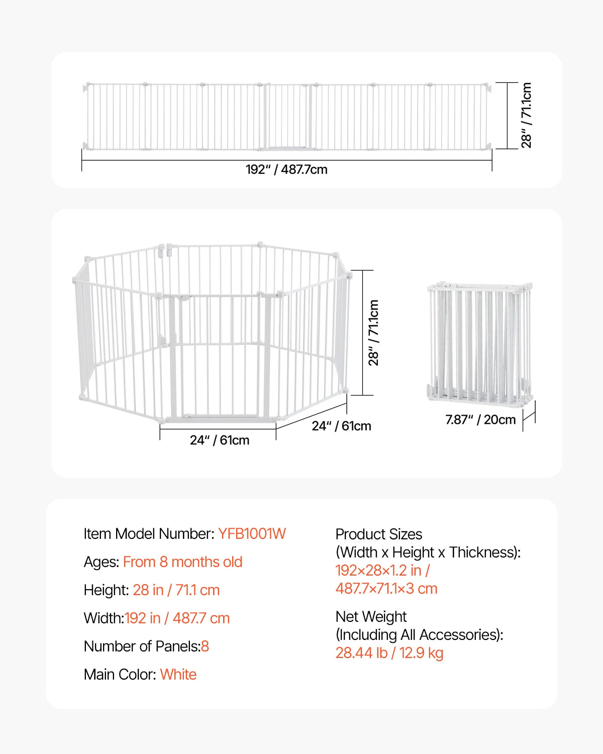 VEVOR Baby Gate 28 30 36 Inch High Walk Thru Pressure Mount